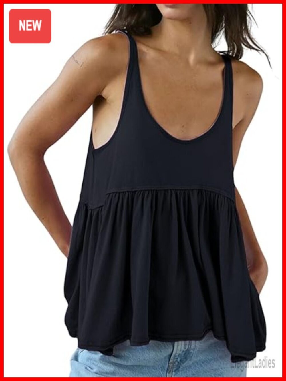Women's Flowy Tank Top Sleeveless Ruffle Babydoll Tunic Peplum Top Summer